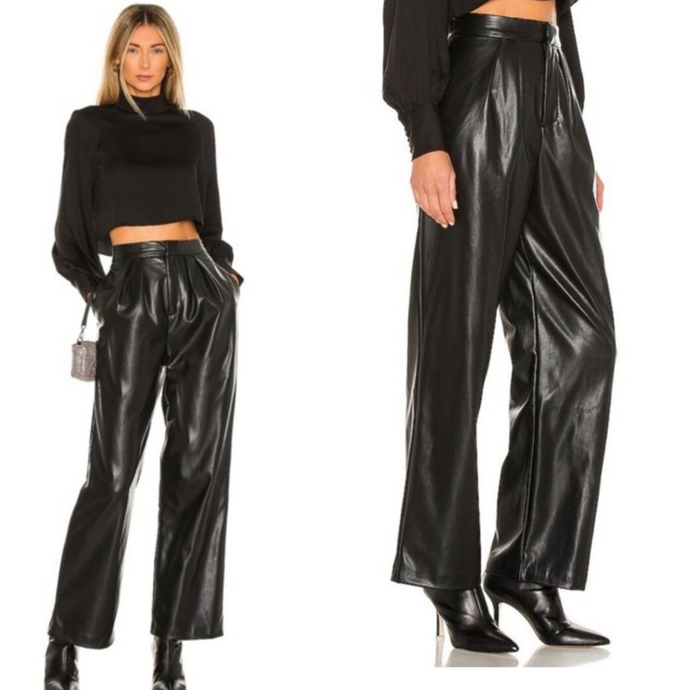 L’ACADEMIE Noemy black faux leather wide pants